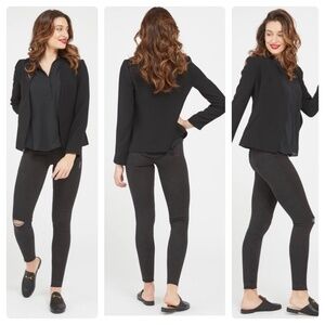 [SPANX] Black Distressed Compression Denim Skinny Ankle Jeans | XS 0-2 Petite